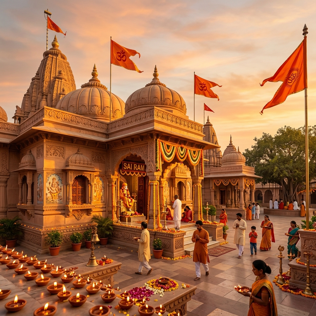Sai Baba Mandir Kookas — Serene temple view at golden hour