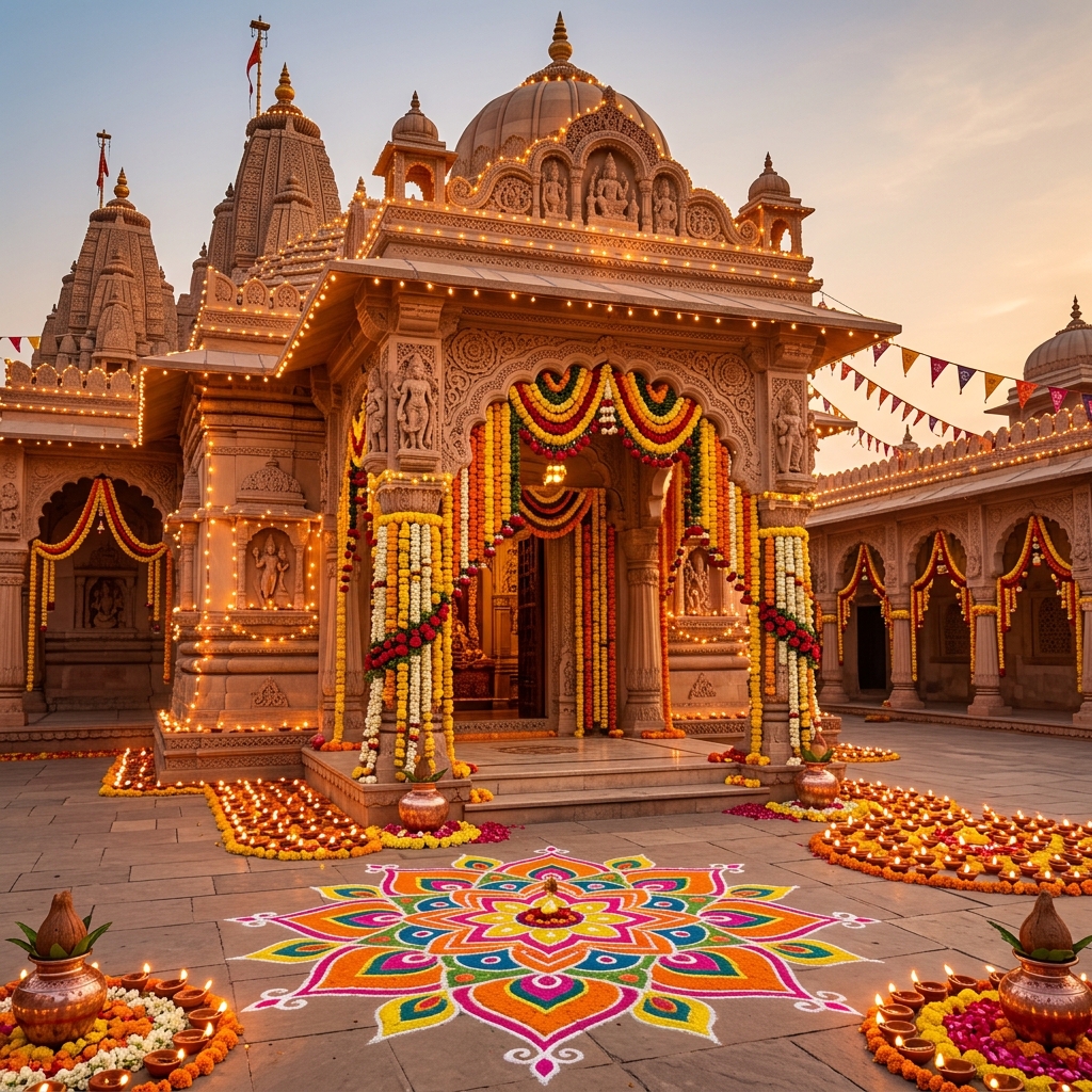 Sai Baba Mandir Kookas decorated during festival